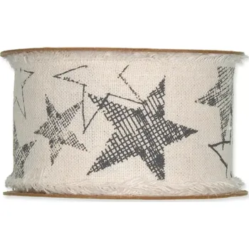 Stuha Potištěná bavlněná stuha s hvězdami přírodní 40mm x 3m