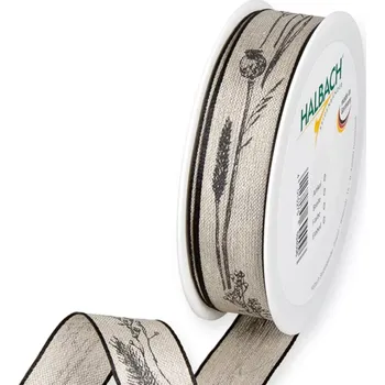 Stuha Lněná stuha s potiskem trávy hnědá 25mm x 15m