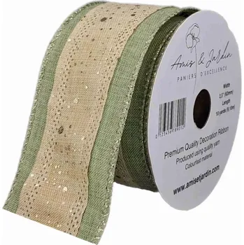 Stuha Stuha jutová s drátkem zelená vánoční tečky 9.1 m