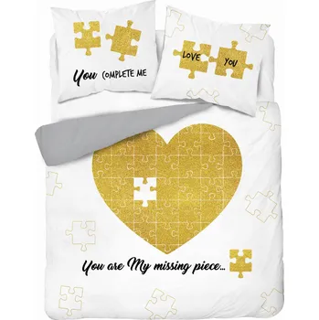 Povlečení Povlečení 100% bavlna SRDÍČKOVÉ PUZZLE 160x200 cm ZLATÁ