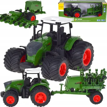 autíčko TRAKTOR S VĚTVIČKOU A ZASEVAČEM, ZEMĚDĚLSKÝ STROJ JAKO SKUTEČNÝ, GUMOVÁ KOLA