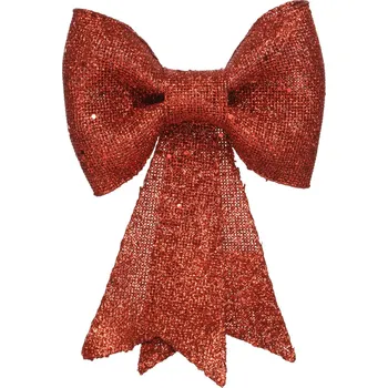 Vánoční dekorace Vánoční mašle na vánoční stromek červená 20 cm s lesklou ozdobou