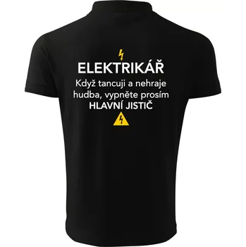 Pánská košile Elektrikář - hlavní jistič - Nápis na zádech - Polokošile pánská Pique Polo 203 - 5XL ( Černá )