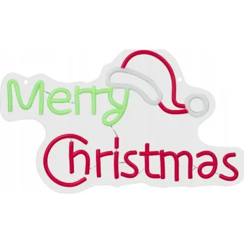 Vánoční osvětlení Neonový LED nápis VESELÉ VÁNOCE, rozměry 40x24 cm, napájení na baterie nebo USB