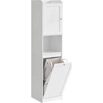 Vysoká koupelnová skříňka s košem na prádlo Vasagle Clark bílá