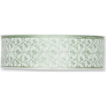 Stuha Transparentní potištěná stuha s květinovým vzorem zelená 25mm x 20m