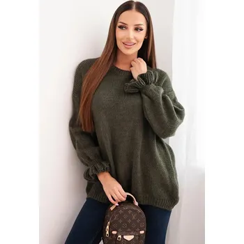Dámský svetr Dámský svetr s přídavkem mohéru a vlny volného střihu khaki UNI
