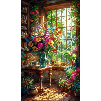 Diamantové malování Diamantové malování - Květinová místnost + perleťové kamínky (60x80)