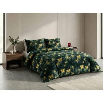 Mikroplyšové povlečení YELLOW BUTTERFLY tmavě zelené Rozměr povlečení: 70 x 90 cm | 140 x 200 cm