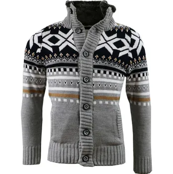 Pánský svetr CARISMA svetr pánský 7011 límec s kožíškem zapínání na knoflíky 3XL tmavě šedá