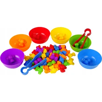 Dřevěná hračka XXL Sada pro Výuku Počítání, Barev, Uchopování, Hra, Třídič, Montessori, Logika