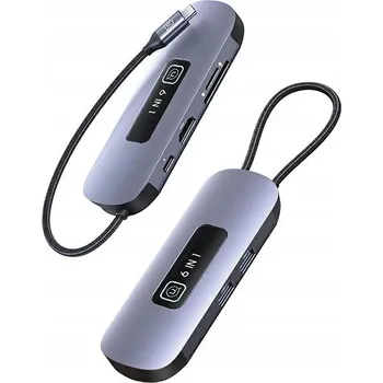 USB hub USAMS Adaptér HUB 6v1 2xUSB 3.0/TF/SD/USB-C/HDMI PD100W šedý/tarnish SJ64