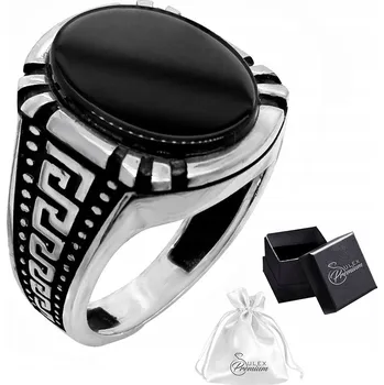 Prsten Stříbrný pečetní prsten ryzost 925 Onyx Prsten s Onyxem Meandr | vel. 20