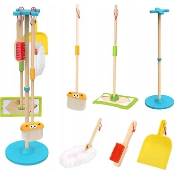 Dřevěná hračka Tooky Toy úklidová sada - vozík pro děti