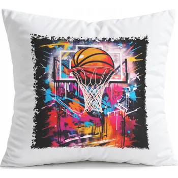 Polštář POLŠTÁŘ BÍLÝ DÁREK - BASKETBAL SPORTOVNÍ MÍČ KOŠ TÝM