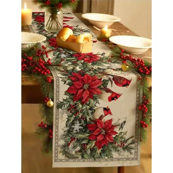 ubrus Vánoční běhoun na stůl Vánoce Stromečky LNOVÝ vzor 183x33 cm