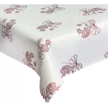ubrus Oboustranný Vánoční Ubrus Odolný Skvrnám Bílý Bordó Baňka 130x260 cm