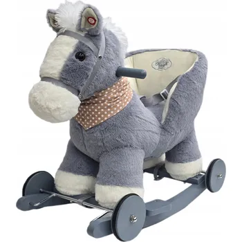 Houpací kůň Houpačka šedý dřevěný s opěradlem 2v1 se zvukem Start Baby