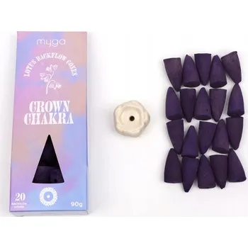 Vonná tyčinka Kuželové vonné tyčinky backflow + podložka Myga Crown Chakra