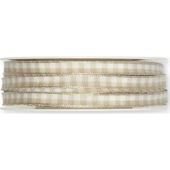 Stuha Kostkovaná stuha s drátěným okrajem - krémová krémová 8mm x 25m