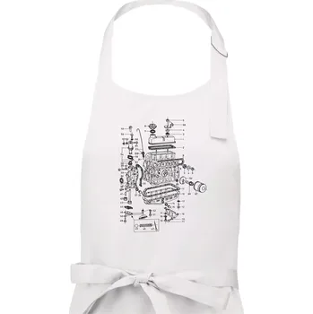 Kuchyňská zástěra Motor škoda 105-136 - Pánská zástěra na vaření - Univerzální velikost ( Bílá )