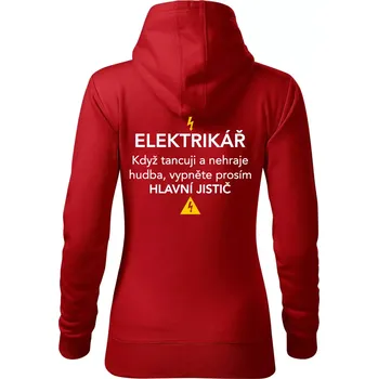 Dámská mikina Elektrikář - hlavní jistič - Nápis na zádech - Mikina dámská Cape s kapucí - 2XL ( Červená )