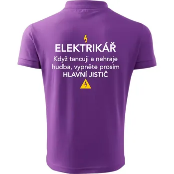Pánská košile Elektrikář - hlavní jistič - Nápis na zádech - Polokošile pánská Pique Polo 203 - L ( Fialová )