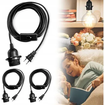 Objímka na žárovku 3M Kabel s vypínačem pro lampu Černá objímka žárovky E27 s vypínačem