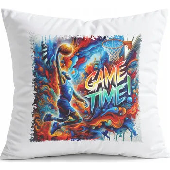 Polštář POLŠTÁŘ BÍLÝ DÁREK – BASKETBAL SPORTOVNÍ MÍČ KOŠ TÝM