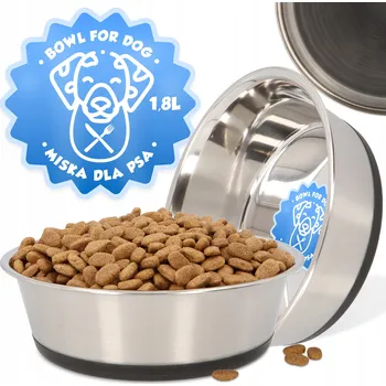 Miska pro psa VELKÁ MISKA PRO PSA 1,8l Kovová miska STŘÍBRNÁ Nerezová ocel Na vodu Krmivo 4D