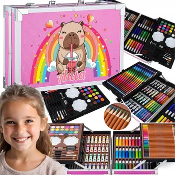 Výtvarná sada UMĚLECKÁ SADA NA MALOVÁNÍ SLADKÁ KAPYBARA CAPIBARA KUFŘÍK PASTELKY