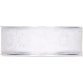 Stuha Transparentní stuha s potiskem květy - bílá 25mm x 20m