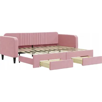 Pohovka VidaXL Rozkládací pohovka s šuplíky, růžová, 90x200 cm, samet