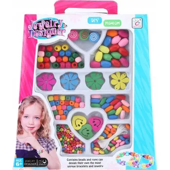 Dětské navlékací korálky Dřevěné KORÁLKY na Náramky Kreativní Sada pro Holčičky HRAČKA