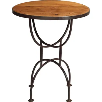 Konferenční stolek SANU BABU Kulatý stolek z teakového dřeva, kovové nohy, 50x50x60cm