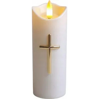 Svíčka LED SVÍČKA NA BATERIE ELEKTRONICKÁ NÁPLŇ 10 CM HŘBITOVNÍ SVÍČKA TUBA ZLATÝ KŘÍŽ 12 KS