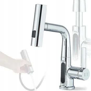 Vodovodní baterie Umyvadlová baterie na desku stříbrná chrom Nexa s displejem moderní HIT