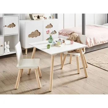 Dětský pokoj 2místná dětská sada stůl se židlemi bílá a světlé dřevo MDF borovicové dřevo stylový dětský pokoj Beliani