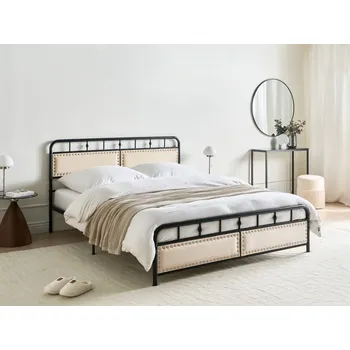 Ložnice Kovová postel černá železný rošt dvoulůžko 160 x 200 cm látka moderní Beliani