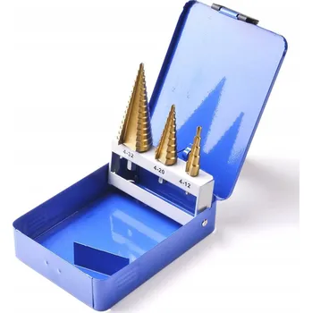 Vrták HSS KÓNICKÝ STUPŇOVITÝ VRTÁK DO KOVU VÁNOČNÍ STROMEČEK KUŽELOVÝ VRTÁK 4-32MM 3KS