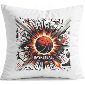 Polštář POLŠTÁŘ BÍLÝ DÁREK - BASKETBAL SPORTOVNÍ MÍČ KOŠ TÝM