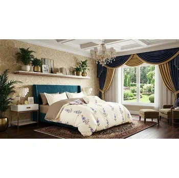 Povlečení Sada povlečení na peřinu 3 ks, krémová, modrá, růžová s květinovým vzorem, 100% bavlna, do ložnice, 160×200 cm