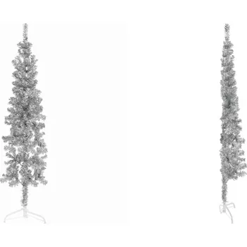 Vánoční stromek Stříbrný, úzký poloviční vánoční stromek se stojanem, umělý, 150 cm