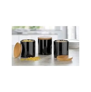 Sklenice Esmeyer Porcelánové dózy s bambusovým víčkem, 3 kusy, černé