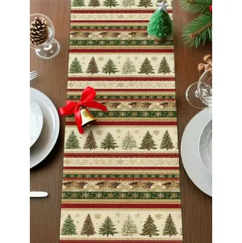 ubrus Vánoční běhoun na stůl Vánoce Stromečky LNOVÝ vzor 183x33 cm