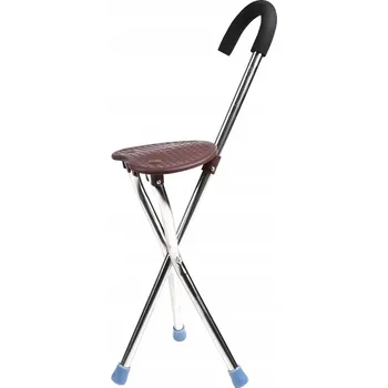 Hůl pro seniory se sedátkem, skládací, trojnožka