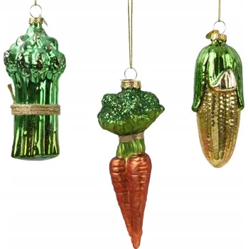 Vánoční dekorace Vánoční Koule skleněná ZELENINA Chřest Mrkev Kukuřice na vánoční stromeček 12cm 1 ks,