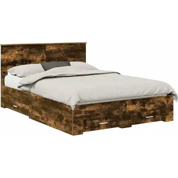 Postel Rám postele s čelo Kouřový dub 140 x 200 cm kompozitní dřevo