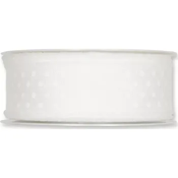 Stuha Potištěná stuha s puntíky bílá 32mm x 20m