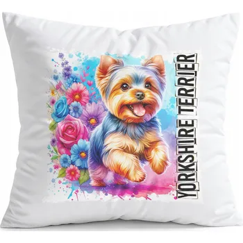 Polštář POLŠTÁŘ BÍLÝ DÁREK - PES PSI PEJSEK PLEMENO YORKSHIRE TERIÉR